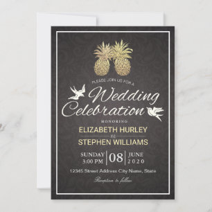 Invitation Mariage moderne Élégant Or Huile d'ananas Couple
