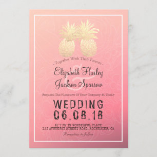 Invitation Mariage moderne Élégant Or Huile d'ananas Couple