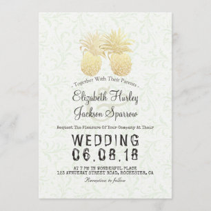 Invitation Mariage moderne Élégant Or Huile d'ananas Couple