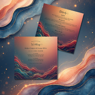 Invitation Mariage Moderne Élégant Or Marbre Terracotta Navy
