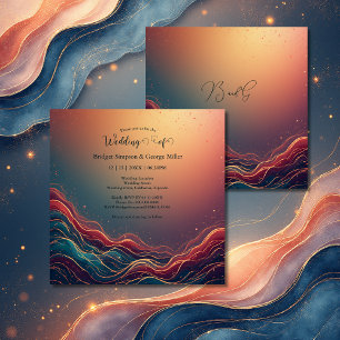 Invitation Mariage Moderne Élégant Or Marbre Terracotta Navy