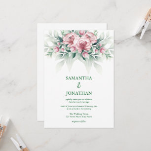Invitation Mariage Moderne Élégant Rose et Vert