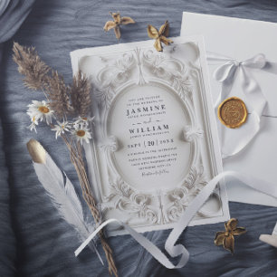 Invitation Mariage Moderne Élégant Vintage Relief Orné