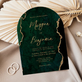 Invitation Mariage moderne Emerald Green Agate Script Arch