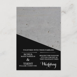 Invitation Mariage moderne en béton noir et blanc
