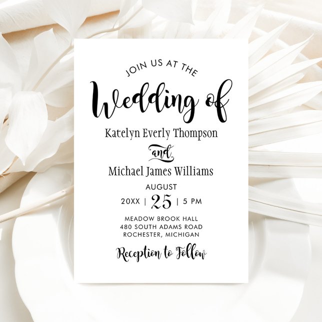 Invitation Mariage Moderne en Écriture au Pinceau Noir et Bla (Créateur téléchargé)