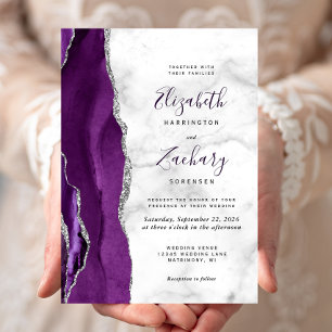 Invitation Mariage moderne en marbre gris violet