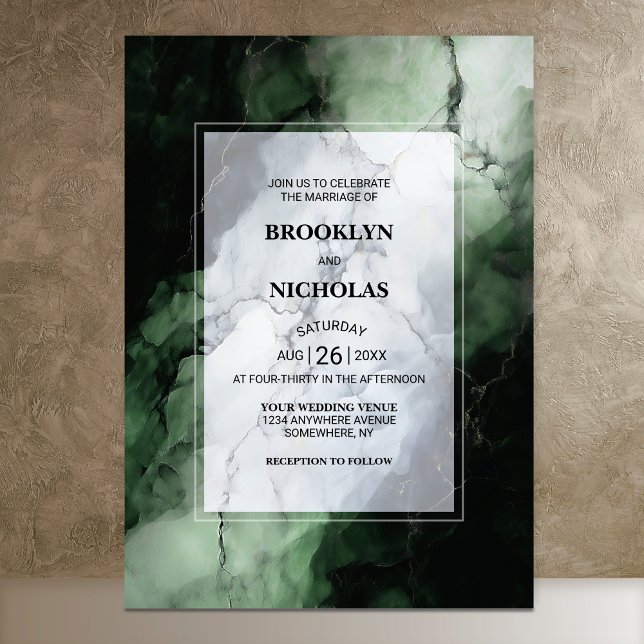 Invitation Mariage moderne en marbre vert (Créateur téléchargé)