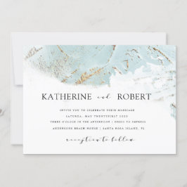 Invitation mariage moderne en or bleu texturé