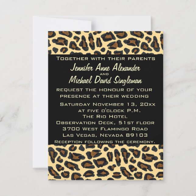 Invitation Mariage moderne et réception Leopard (Devant)