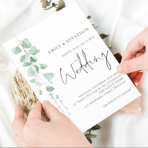 Invitation Mariage Moderne Eucalyptus Élégant Script Sauge