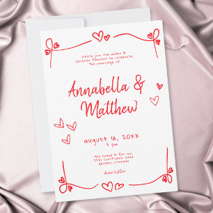 Invitation Mariage Moderne Fantaisiste avec Cœur Dessiné à la