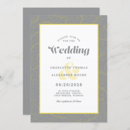 Invitation Mariage moderne Feuilles Abstraits Motif gris jaun