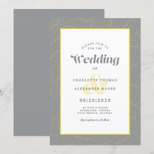 Invitation Mariage moderne Feuilles Abstraits Motif gris jaun