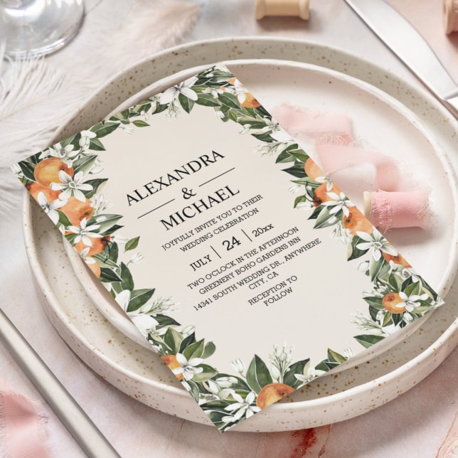 Invitation Mariage Moderne Fleur d'Orange avec Feuillage à l' (Créateur téléchargé)