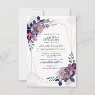 Invitation Mariage Moderne Fleuris Violet Géométrique Or Fête