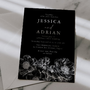 Invitation Mariage Moderne Floral Art en Ligne Noir