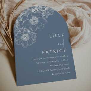 Invitation Mariage Moderne Floral Blanc Élégant Bleu