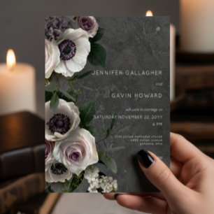 Invitation Mariage Moderne Floral Élégant Gris Charbon
