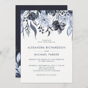 Invitation Mariage moderne floral foncé d'aquarelle