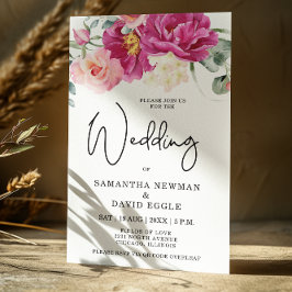 Invitation Mariage moderne Fuchsia rose Floral QR Code