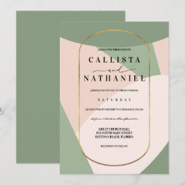 Invitation Mariage moderne géométrique Vert rose-duché