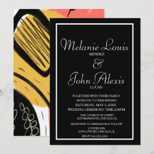 Invitation Mariage Moderne Gras Couleurs Abstraites Jaune Cor