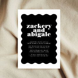 Invitation Mariage moderne Gras fractionné noir blanc
