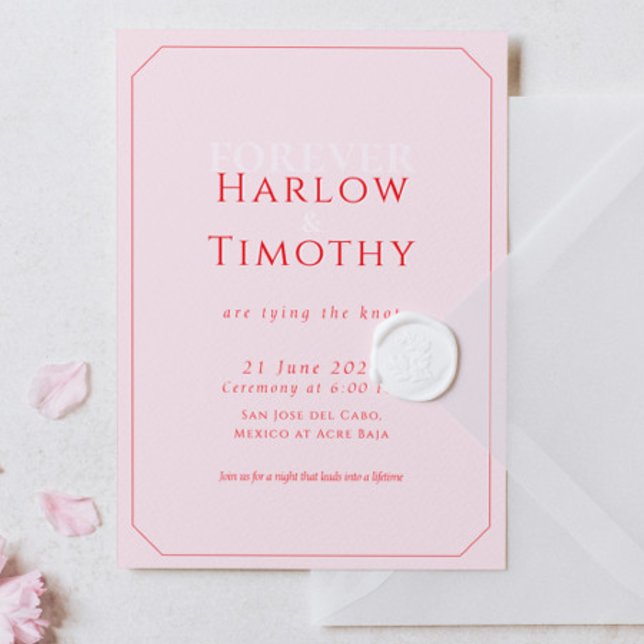 Invitation Mariage Moderne Gras Rose Rouge Script (Modern Bold Pink Red Script Wedding Invitation)