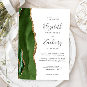 Invitation Mariage moderne Hunter Green Gold Agate