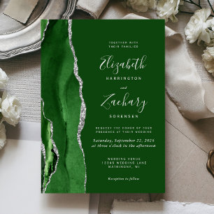 Invitation Mariage moderne Hunter Green Silver Agate
