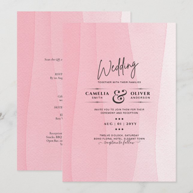 Invitation Mariage moderne Iced Pink Ombre Invite (Devant / Derrière)