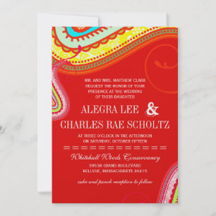Invitation Mariage moderne jaune orange aqua menthe rouge pai