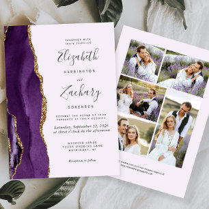 Invitation Mariage Moderne Lavande Agate Or Pourpre 5 Photos