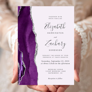 Invitation Mariage Moderne Lavande Agate Violet Argent
