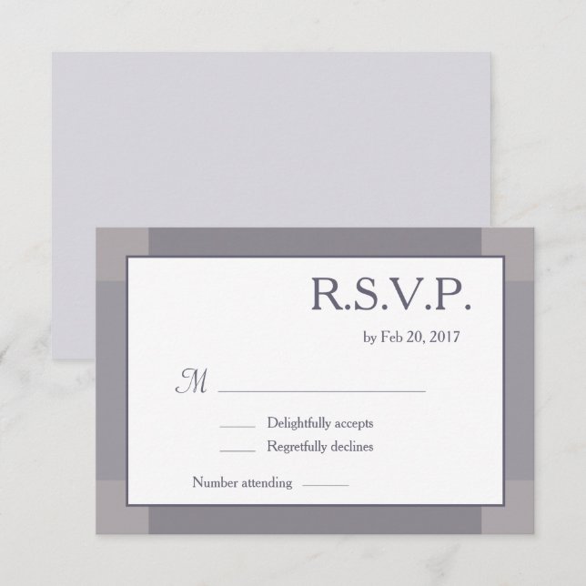 Invitation Mariage moderne Lilac gris blanc brillant RSVP (Devant / Derrière)