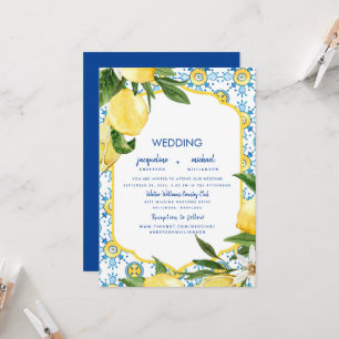 Invitation Mariage Moderne Méditerranéen Bleu Cobalt & Citron