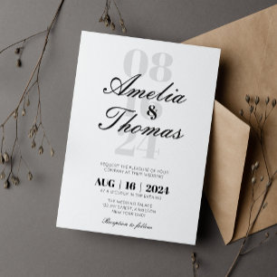 Invitation Mariage Moderne Minimaliste avec Écriture Grise et