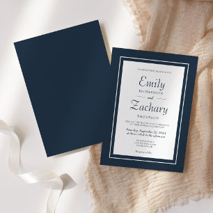 Invitation Mariage Moderne Minimaliste Bleu Nuit et Blanc