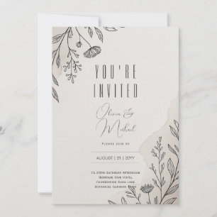 Invitation Mariage Moderne Minimaliste Floral Line Art Hérita