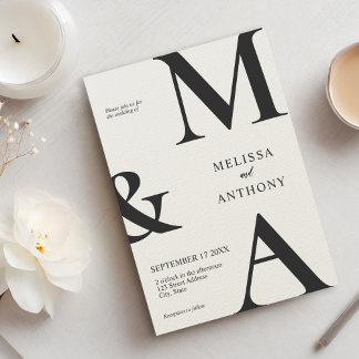 Invitation Mariage Moderne Minimaliste Noir et Ecru