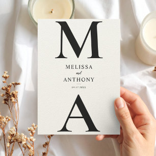 Invitation Mariage Moderne Minimaliste Noir et Ecru Monogramm
