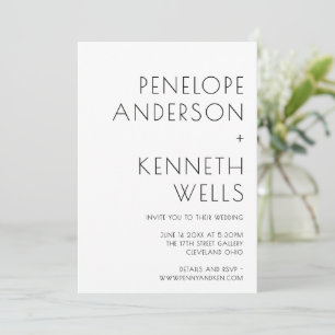 Invitation Mariage Moderne Minimaliste Nom Gras Noir Blanc