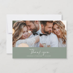 Invitation Mariage moderne minime photo merci sage vert