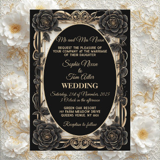 Invitation Mariage Moderne Monochrome Noir et Blanc Minimalis