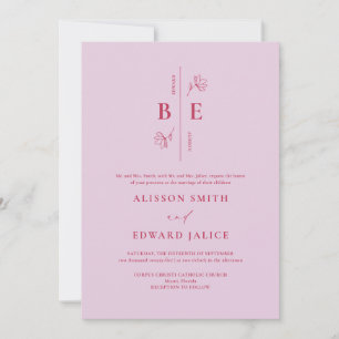 Invitation Mariage moderne Monogram Crest Lavande Magenta