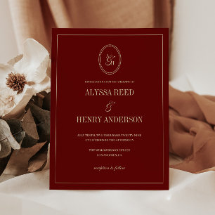 Invitation Mariage Moderne Monogramme Classique Rouge Vin