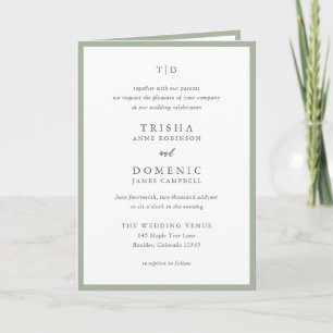 Invitation Mariage Moderne Monogramme Vert Sauge Élégant