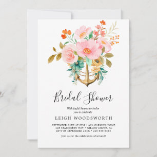 Invitation Mariage moderne nautique floral d'ancres pour la d