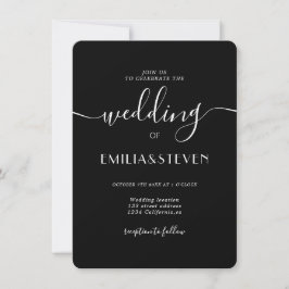 Invitation Mariage moderne noir blanc script photo initiales